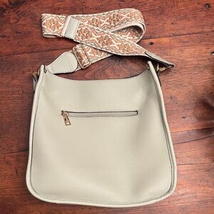 Stylish Moss Green Leather Shoulder Bag with Patterned Strap